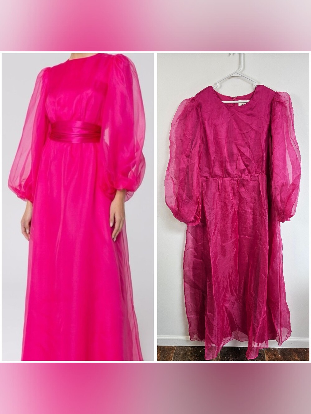 Veiled Silk Organza Ballon Sleeve A-Line Maxi Dress Barbiecore Formal